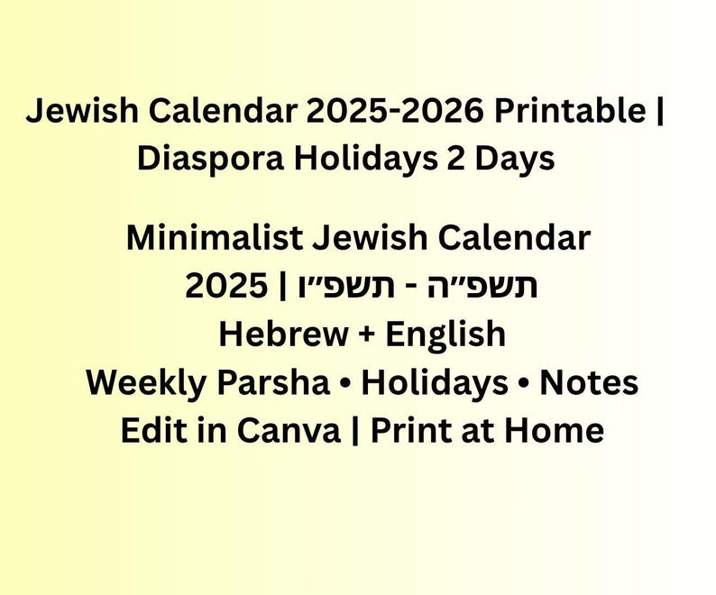 Jewish Calendar 2025 2026 Printable Editable Canva Template Jewish jewish-calendar-2025-2026-printable-editable-canva-template-jewish