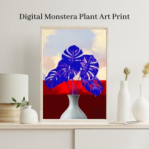 Impressão de arte de colagem de planta Monstera digital, download de arte de parede botânica moderna, tamanho A4 e carta