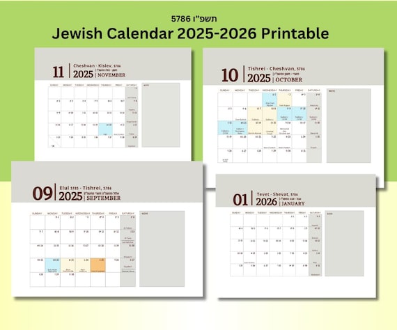 Jewish Calendar 2025-2026 Printable, Editable Canva Template ...