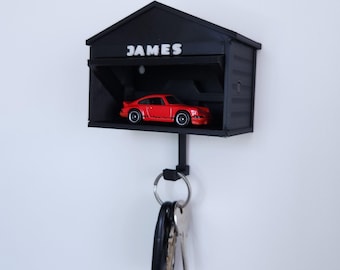 Customizable Key Holder, Hot Wheels Car Garage with Key Hanger, Custom Name Key Hook, Hot Wheels Car Display, Car Lover Gift