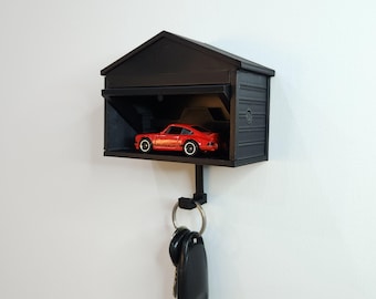 Garage Key Holder for Hot Wheels, Matchbox and 1:64 Diecast Cars, Wall Mount Toy Car Display, Car Lovers Men Gift Idea