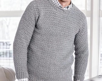 Herren Häkelpullover: Einfacher Rundhalspullover (S bis 5X) (PDF-Häkelanleitung)