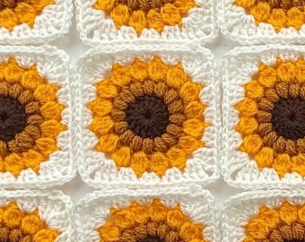 Patrón de Girasol de Crochet Cuadrado de la Abuela: Tutorial Boho Fácil (Patrón PDF)