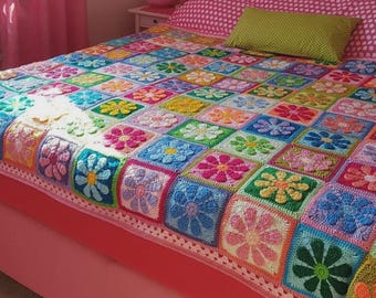 Patrón de manta afgana retro con flores de ganchillo 3D (patrón PDF)