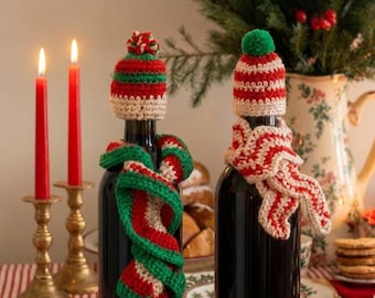 Crochet Wine Bottle Hat and Scarf Pattern: Holiday Cheer (PDF)