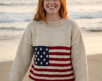 Gebreid truipatroon Amerikaanse vlag, uniseks breipatroon, pdf-download, Easy Level-trui