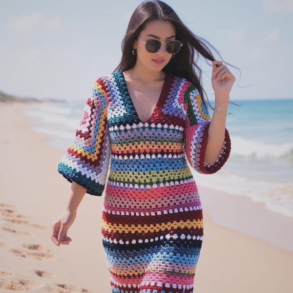 Granny Square Crochet Dress Pattern: Colorful Summer Design (PDF Pattern)