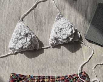 Patrón de top de bikini de flores de crochet, tirantes ajustables (patrón PDF)