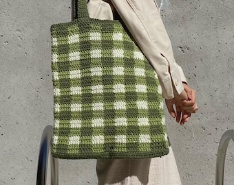 Modèle de sac fourre-tout à carreaux au crochet : style années 70 (Modèle PDF)