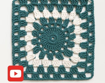 Patrón de crochet de cuadrado retro de abuela grande: con video (PDF digital)