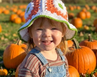 Gorro de cubo con volantes estilo abuela, gorros de ganchillo para niños, gorro de cubo de ganchillo