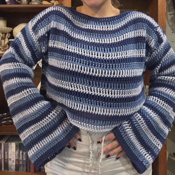 Crochet Beach Pullover Pattern, Wavy Mesh Summer Sweater (PDF Pattern)
