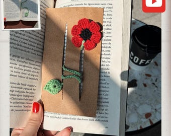 Patrón de marcapáginas de amapola de crochet con video (Descarga PDF)