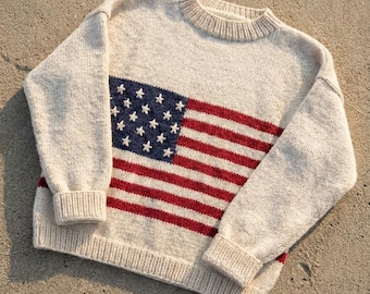 Patrón de suéter de punto con bandera estadounidense, patrón de tejido unisex, descarga en PDF, jersey de nivel fácil