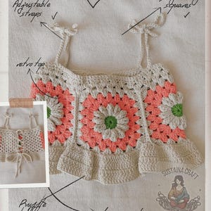 Oma vierkante crop top haakpatroon – peutermaat | Boho zomertop pdf, gehaakt patroon peutertop, gehaakt oma-patroon vierkant top