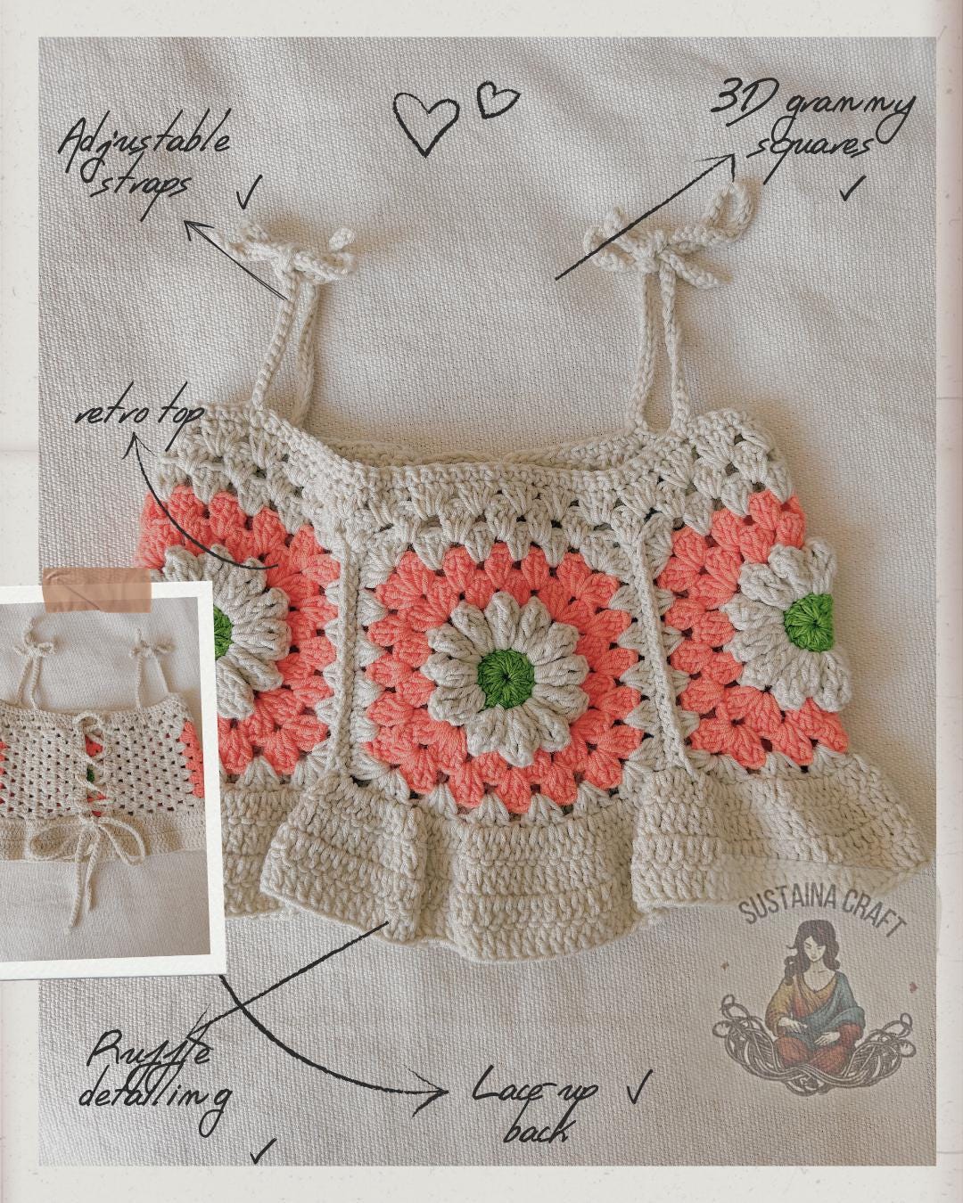 Granny Square Crop Top Crochet Pattern – Toddler Size | Boho Summer Top PDF, crochet toddler top pattern, crochet granny square top pattern