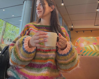Oversized Mohair Sweater Knitting Pattern | Easy Chunky Pullover | Beginner Knit PDF