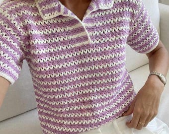 Crochet Polo Shirt Pattern: Cotton Summer Tee - Unisex (PDF Pattern)