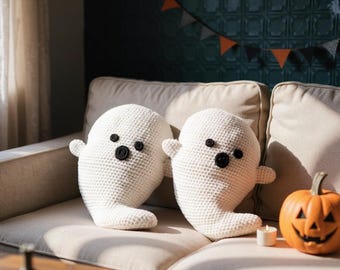 Patrón de almohada fantasma de crochet: Cojín de Halloween para principiantes (PDF)