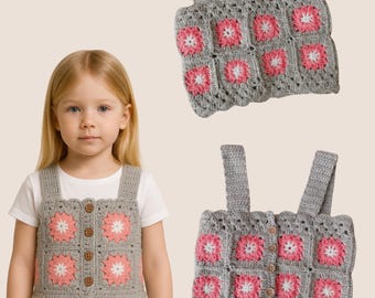 Patrón de top corto de flores a crochet: Top cuadrado de abuela para bebé (PDF digital)