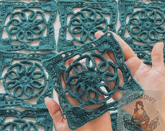 Patrón de cuadrado de flores de ganchillo 3D: Cuadrado de la abuela texturizado (tutorial en PDF)