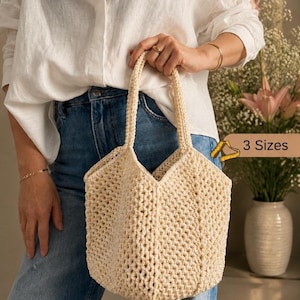 Mesh Crochet Market Bag Pattern, Easy Reusable Tote, Beginner Crochet Bag, Lightweight Grocery Bag, 3 Sizes