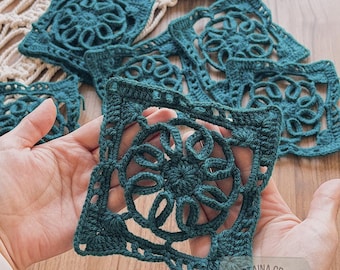 Patrón de cuadrado de flor de crochet 3D: Cuadrado de abuela texturizado (Tutorial en PDF)