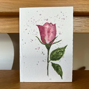 Arte de la rosa roja de la acuarela | Tarjeta de felicitación| Pinturas a mano de rosas | Diseño floral | Tarjeta interior en blanco | Tarjeta madre | Tarjeta de cumpleaños