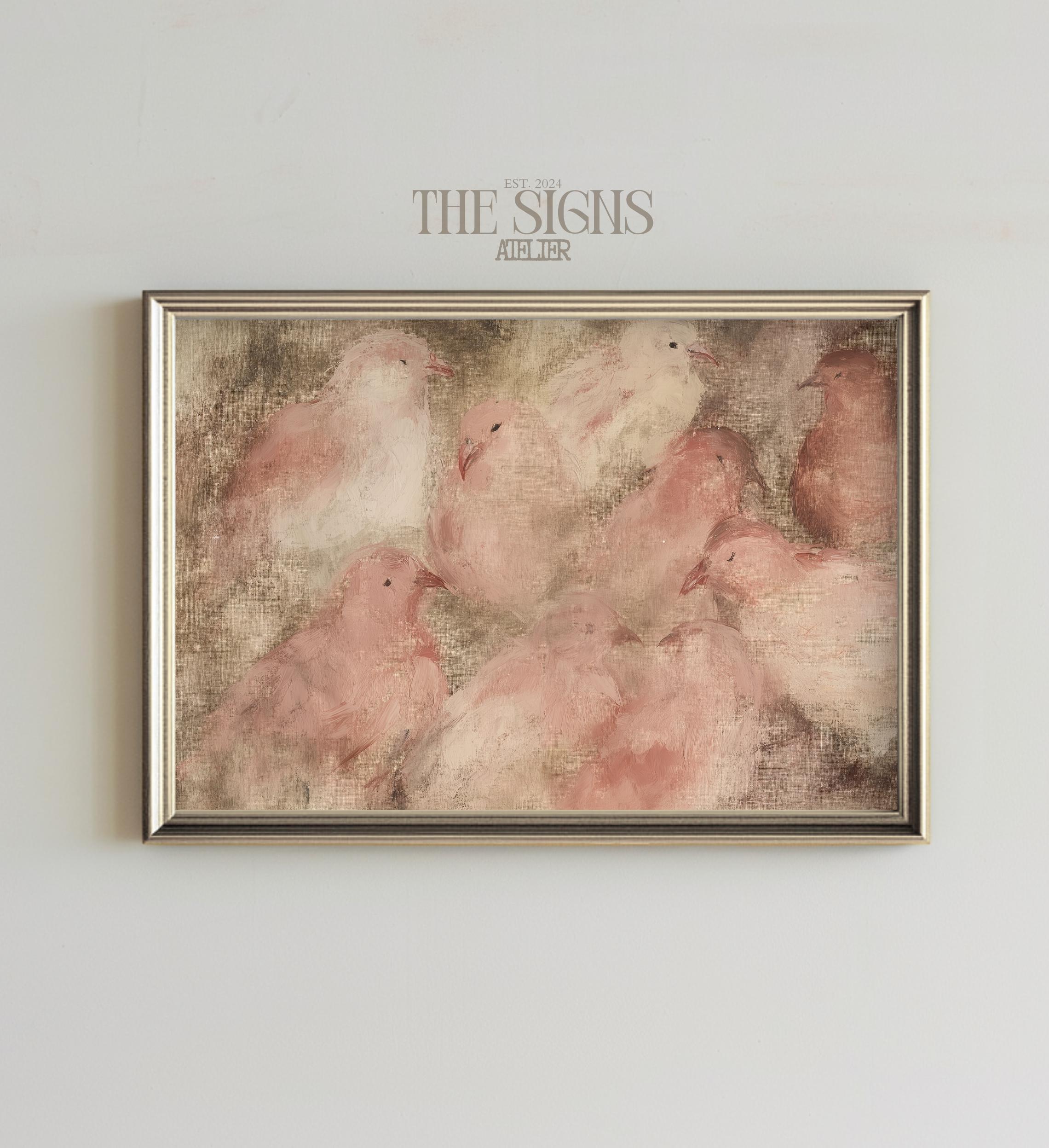 Abstract Pink Bird Wall Art, Vintage Muted Pink Botanical Bird Wall Art, Nursery Wall Art, Pink Art | Digital Download Printable Wall Art