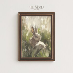 Spring Rabbit Painting Wall Art, Easter Art Print, Nursery Wall Decor, Country Minimalist Printable Art | Digital Download Printable Art