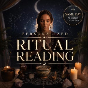 Puede incluir: Un servicio de lectura ritual con una mesa oscura cubierta por un paño negro con un diseño zodiacal circular, un cuenco de cerámica central, dos velas blancas encendidas, varitas de incienso y varios cristales bajo un cielo estrellado.