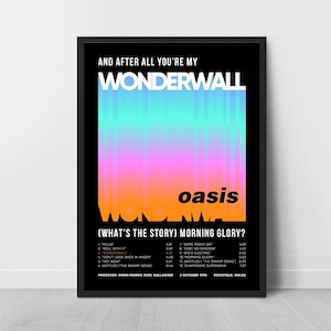 Oasis. Wonderwall. ¿Cuál es la historia de Morning Glory? ¿La mejor banda/canción/álbum de todos los tiempos? Arte mural FRESCO Oasis: póster imprimible y protector de pantalla