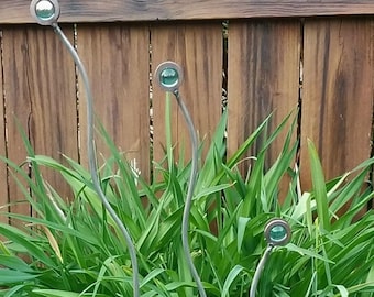 Metal & Glass Marble Garden Stake – Handmade Garden Art