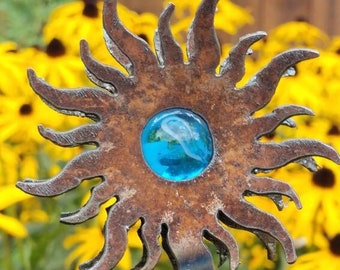 Rusty Sun Garden Stake, Rustic Sun Yard Art, Steel Sun Decoration, Metal Garden Art