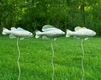 Metal Fish Garden Stake Set: Lake Art, Fisherman Gift