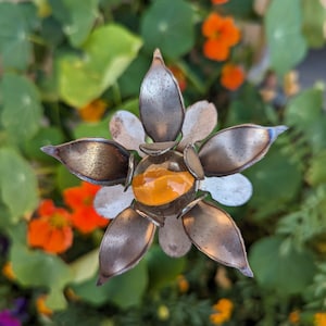 Metal Flower Garden Stake, Yard Art, 11th Anniversary Gift, Handmade