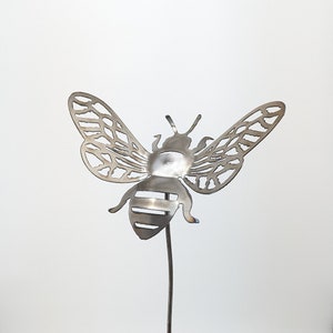 Metal Bee Garden Stake, Honeybee, Rusted Steel Yard Art, 11th Anniversary, Gardener's Gift, Rustic Bumblebee