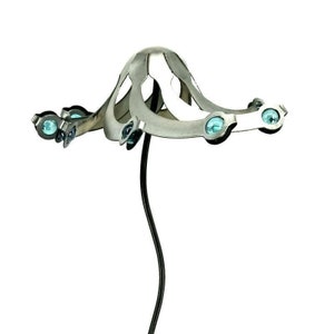 Kinetic wind balancing ornament, metal and glass marble art, yard sculpture, abstract, contemporary outdoor art