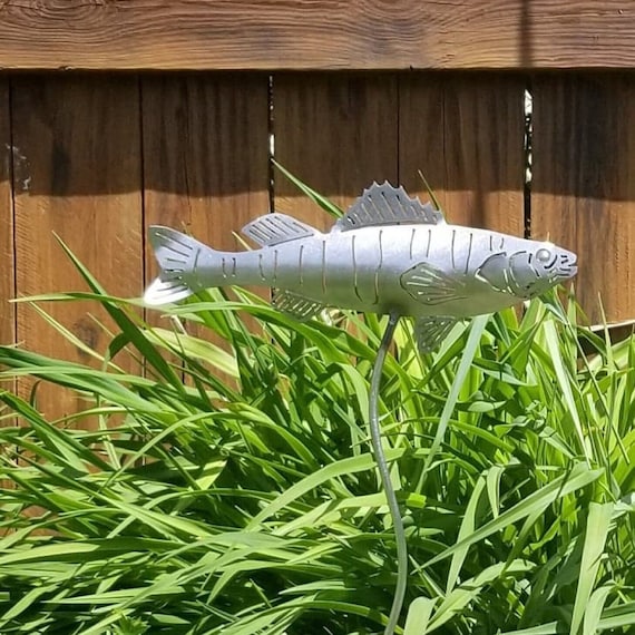 Metal Perch Garden Stake: Rustic Fishing Decor, Fisherman Gift