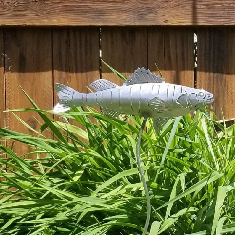 Metal Perch Garden Stake: Rustic Fishing Decor, Fisherman Gift image 1
