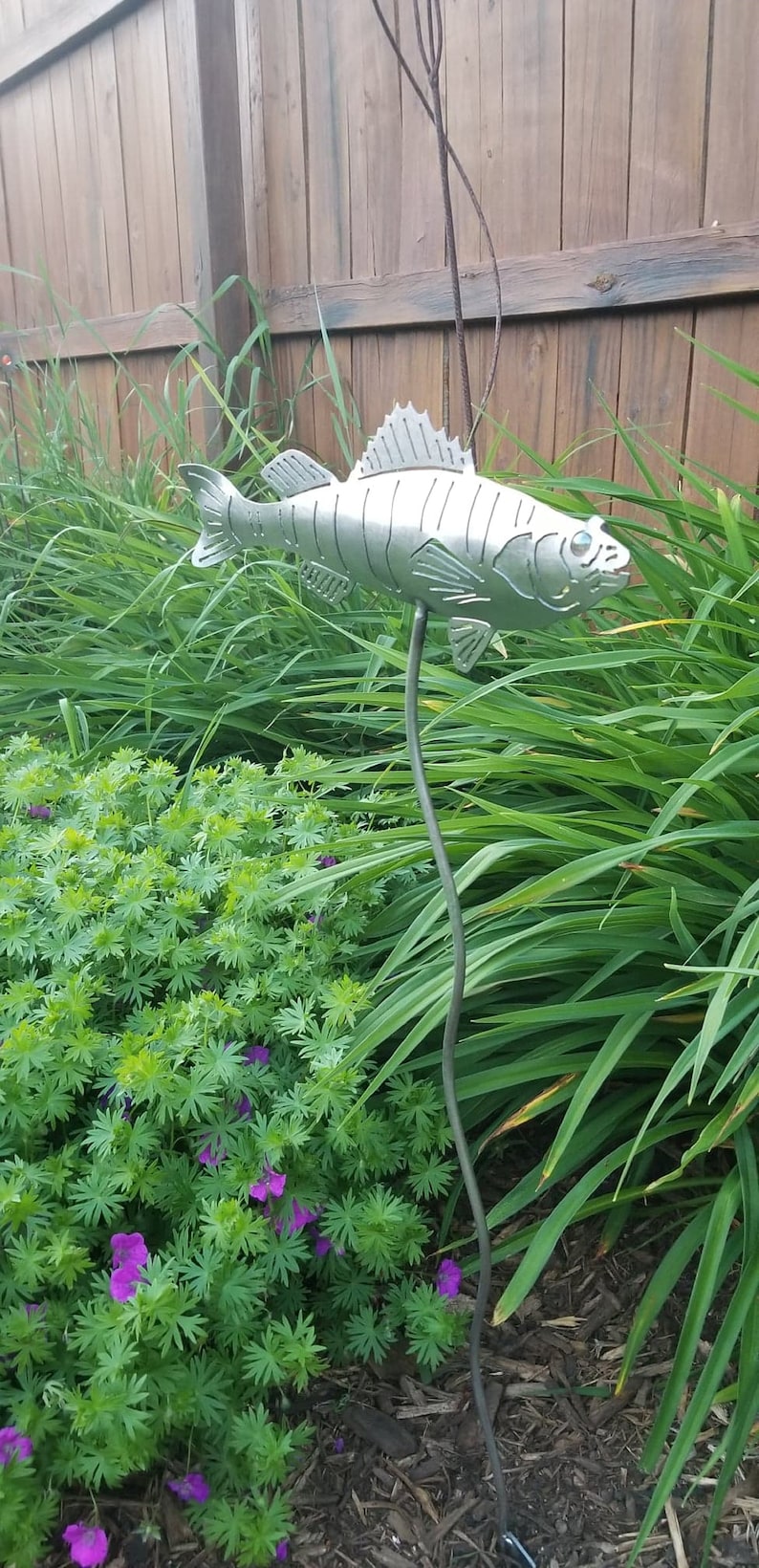 Metal Perch Garden Stake: Rustic Fishing Decor, Fisherman Gift image 2