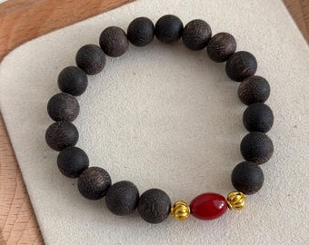 NATURAL Agarwood Bracelet | 100% Genuine Aloeswood Beads | Calmness Gift  |  Meditation Mala Bracelet | 9-10mm