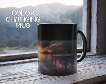 Serene Sunset Natur, Bunte Tassen, 11 Unzen, Magic Mug, Morphing Becher, Geschenk für sie, Geschenk für Ihn, Naturbecher, inspirierender Becher, Farbwechsel Becher