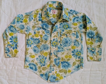 Vintage 1960's Kid's Miller Floral Western Pearl Snap Shirt Size 2