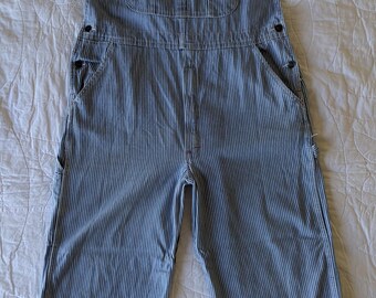 Vintage Dickies Railroad Stripe Cropped Overalls Labeled Size 34x30