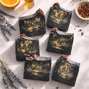 Natural Turmeric Charcoal Soap for Sensitive Skin Gentle Detox Facial Cleanser for Acne Soap Gift for Women Self Care Tea Tree Body Soap bild 1