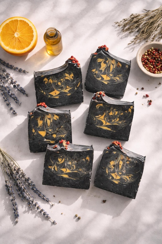 Natural Turmeric Charcoal Soap for Sensitive Skin Gentle Detox Facial Cleanser for Acne Soap Gift for Women Self Care Tea Tree Body Soap
