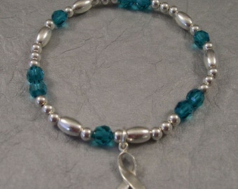 Cervical and Ovarian Cancer Awareness Bracelet - Swarovski Austrian Crystals and Sterling Silver Beads