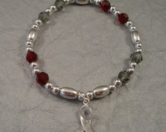 Multiple Sclerosis Awareness Bracelet - Swarovski Austrian Crystals and Sterling Silver Beads