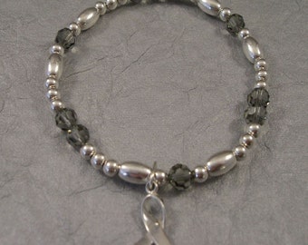 Brain Cancer Awareness Bracelet - Swarovski Austrian Crystals and Sterling Silver Beads